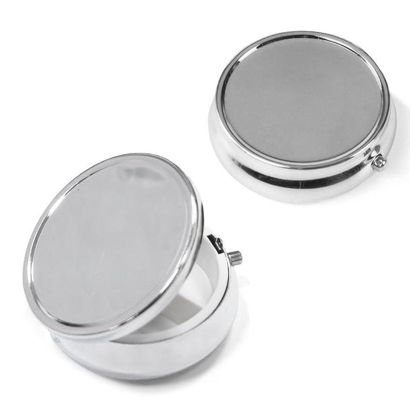 Belegao Pill Box with Mirror 3 Compartments, Small Metal Pill Case for Tablets Vitamins Cod Liver Oil Supplements Medication Purse Pocket Portable Round Pill Organiser Medicine Storage, Silver Plain